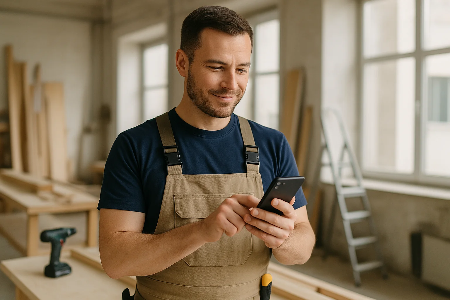 Handwerker nutzt work5 App für Auftragsverwaltung